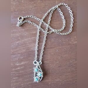 Silver Snowflake Necklace with Turquoise Details